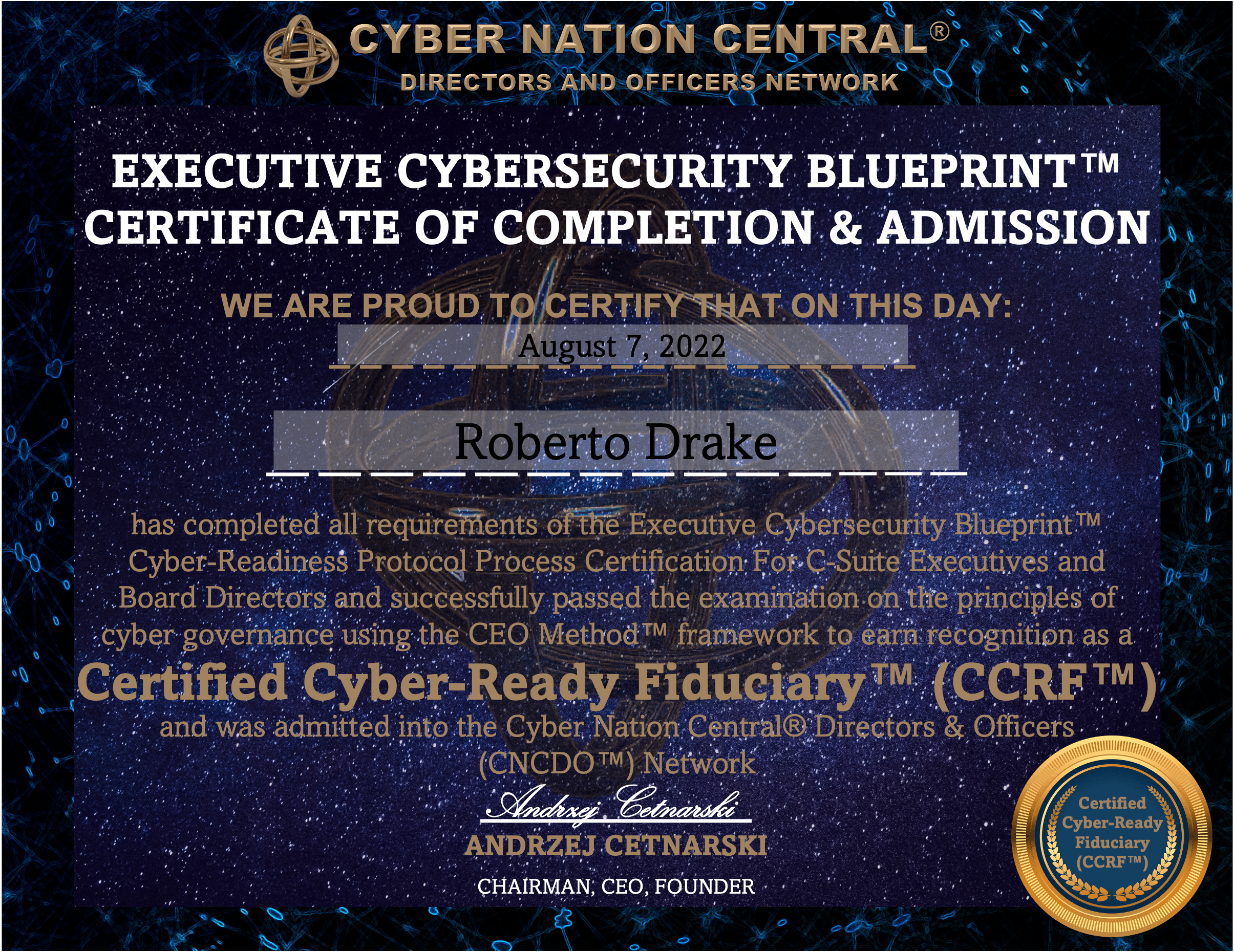 Cyber Nation Central® Directors & Officers (CNCDO™) Certification