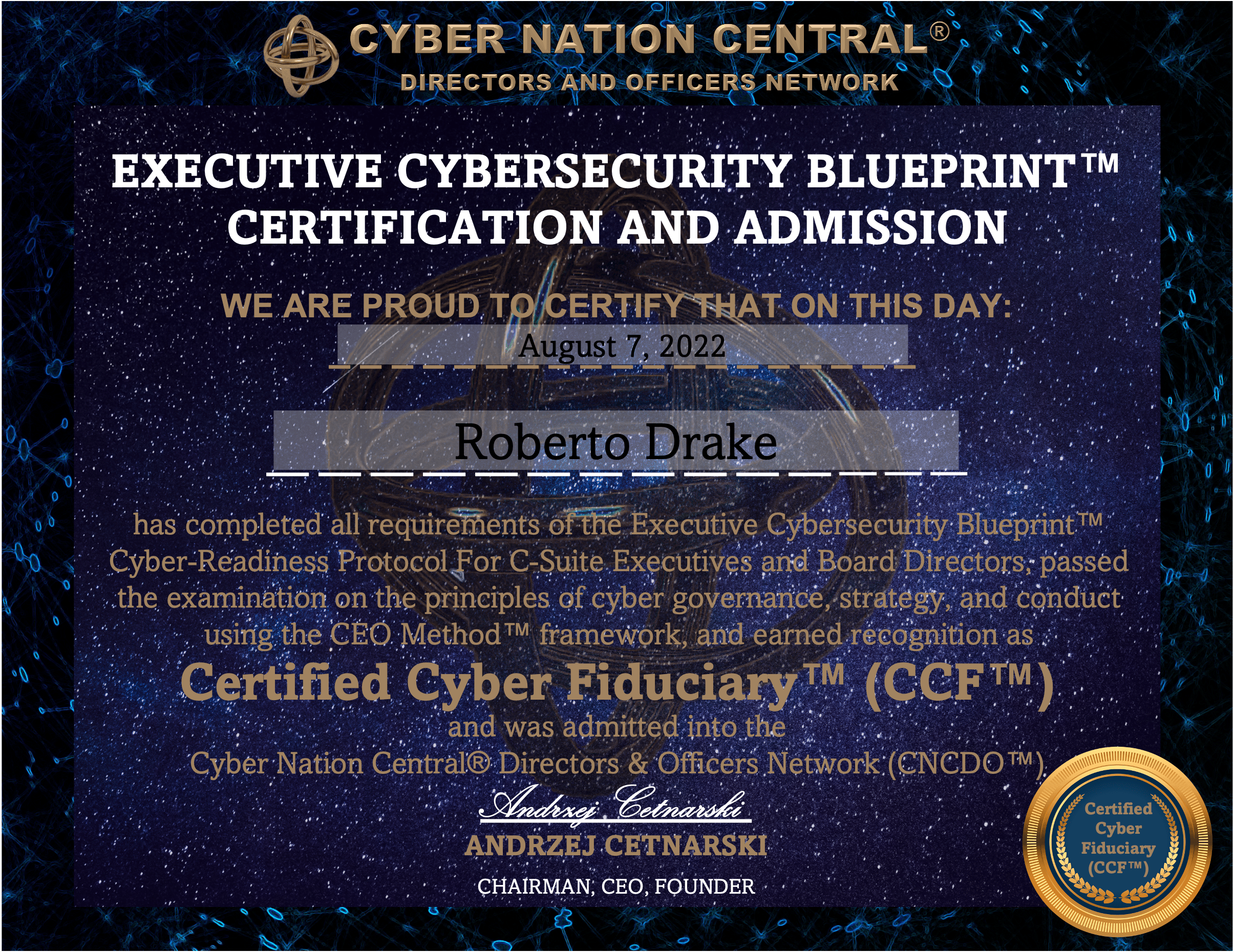 Cyber Nation Central® Directors & Officers (CNCDO™) Certification